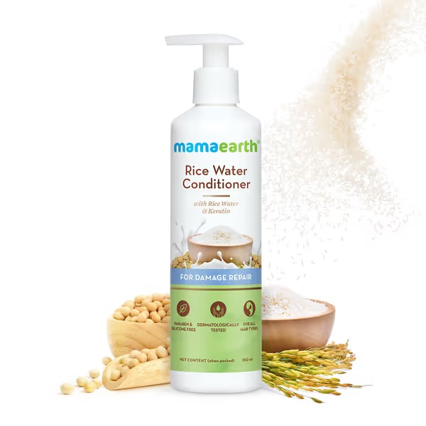 Rice Water Conditioner with Rice Water and Keratin for Damaged, Dry and Frizzy Hair - 250 ml
