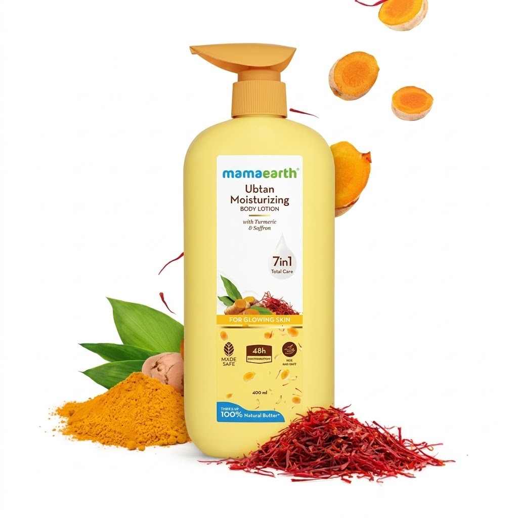 Mamaearth Ubtan Moisturizing Body Lotion with Turmeric & Saffron for Glowing Skin - 400 ml